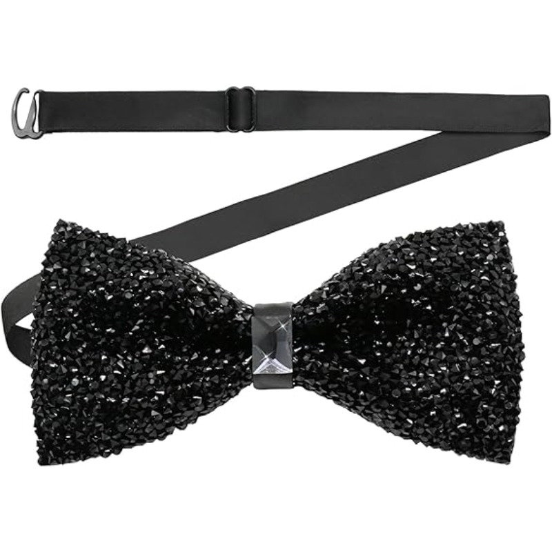 Bow Tie Pre Tied - โบว์ไทแฟชั่นประดับเพชรสำหรับผู้ชายและผู้หญิง โบว์ไทสำเร็จรูปประดับเลื่อมเพชร ปรับความยาวได้ เหมาะสำหรับงานปาร์ตี้ งานเลี้ยง งานแต่งงาน